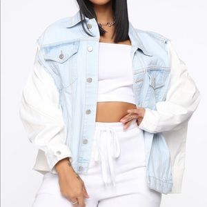 Denim jacket with windbreaker white sleeves